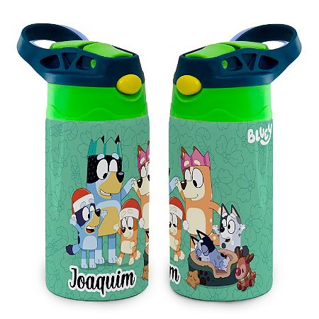 Garrafa Bluey Infantil Térmica Verde Bico de Silicone com Nome
