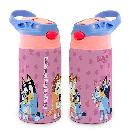 Garrafa Bluey Infantil Térmica Rosa Bico de Silicone com Nome