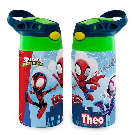 Garrafa Homem Aranha Infantil Térmica Bico de Silicone com Nome