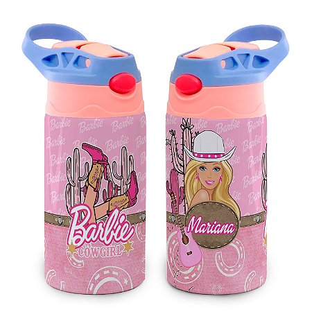 Garrafa Barbie Cowgirl Cowboy Infantil Térmica, Estilo Western.