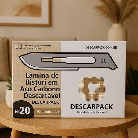 Lâmina de bisturi em aço carbono descartável Descarpack NÚMERO 20