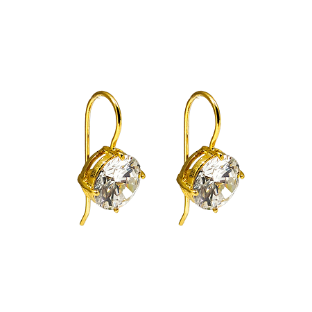 Brinco Anzol Zirconia Redonda Branca Banhado a Ouro