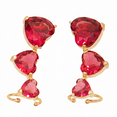 Ear cuff com Pedras Zirconia de Coração Rubi Banhado a Ouro