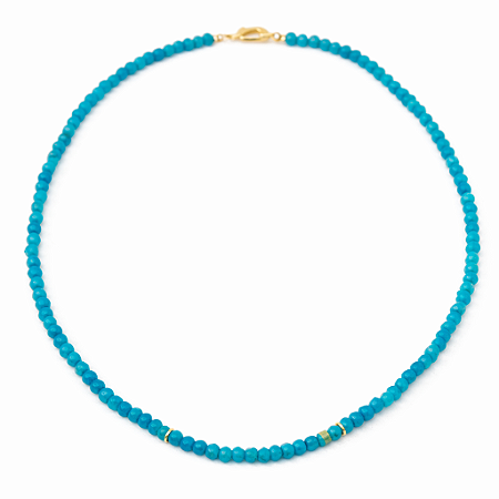 Colar Choker Pedra Jade Turquesa Natural Banhado a Ouro 18k