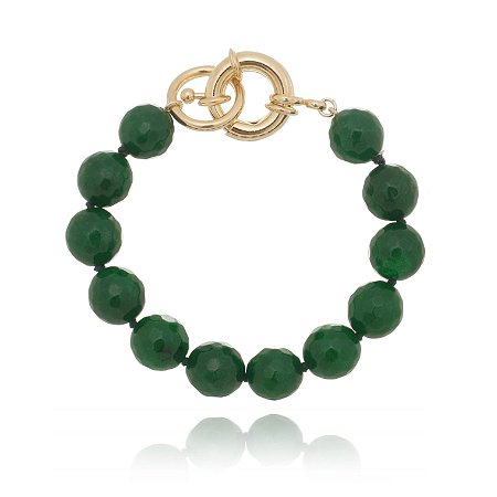 Pulseira Jade Verde Esmeralda Facetada Banhada a Ouro Luxo