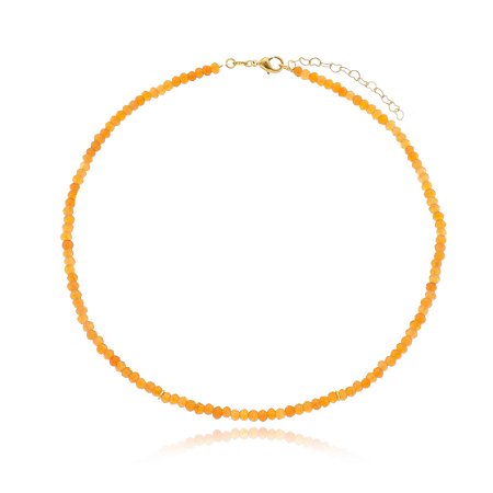 Colar Feminino Pedra Natural Jade Laranja Banho Ouro