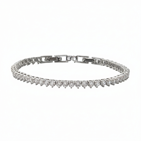 Pulseira Riviera Cravejada Cristal Banhada a Ródio Branco