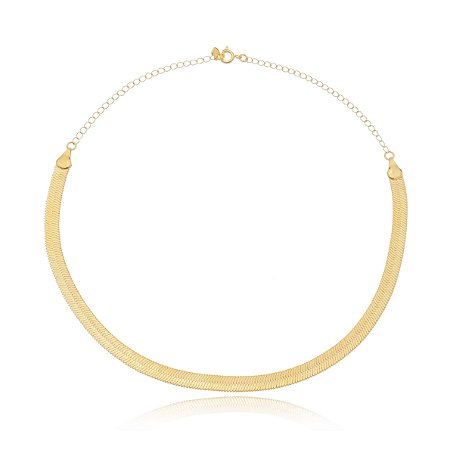 Colar Feminino Gargantilha Choker Laminada Grossa Banho Ouro