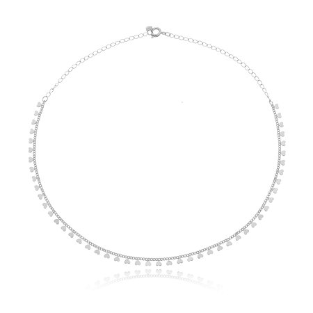 Choker Coração Feminino Delicado Banhado Em Ródio Branco