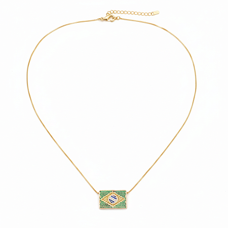 Colar Bandeira do Brasil Cravejada Banhada a Ouro