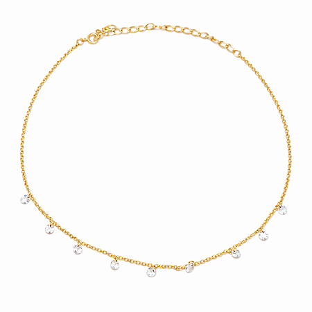Colar Choker Cristal Zirconia Delicada Feminino Banho Ouro