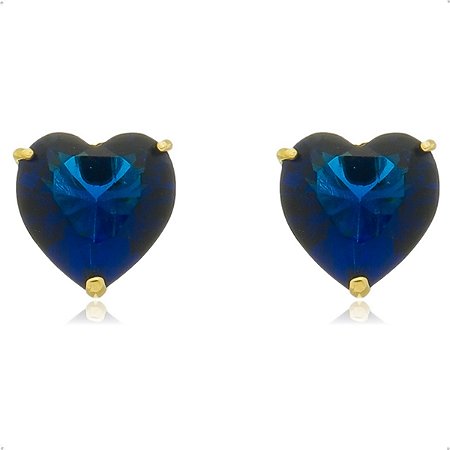 Brinco de Pedra Coração Azul Bic Banhado a Ouro
