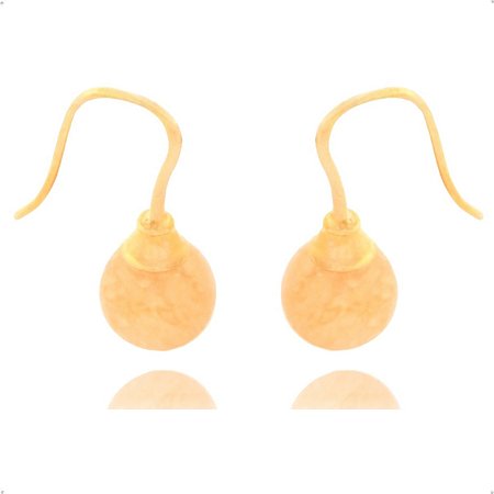Brinco Anzol Gancho Pedra Jade Laranja Banhado A Ouro