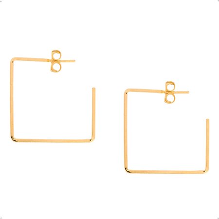 Brinco Argola Quadrada Média Moderna Banhado a Ouro