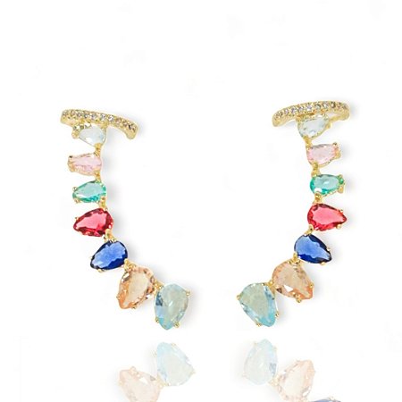 Brinco Ear Cuff Colorido Banhado a Ouro 18k PAR