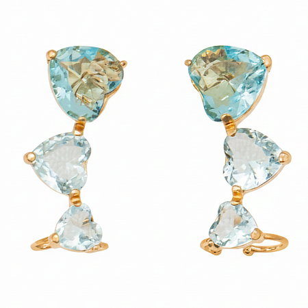 Ear cuff com Zirconia de Coração Aqua Banhado a Ouro