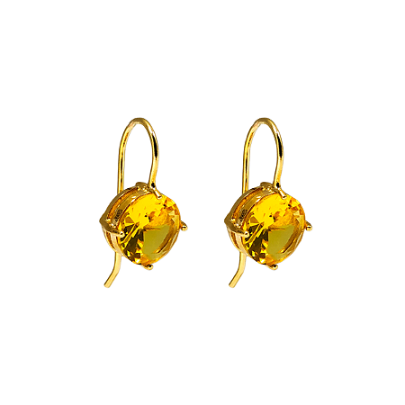 Brinco Anzol Zirconia Redonda Amarelo Banhado a Ouro