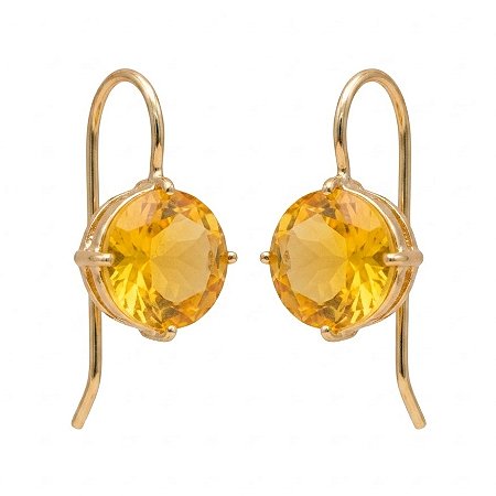 Brinco Anzol Zirconia Redonda Amarelo Banhado a Ouro