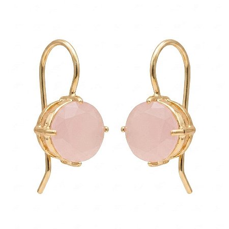 Brinco Anzol Zirconia Redonda Rosa Bebê Banhado a Ouro