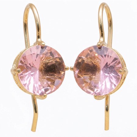 Brinco Anzol Zircônia Redonda Rosa Banhado a Ouro
