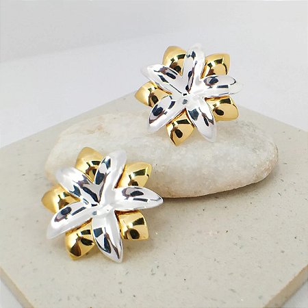 Brinco de Flor Banhado a Ouro e Prata 18k
