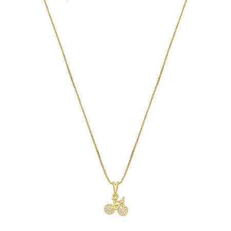 Colar de Bicicleta Pingente de Bike com Zircônia Banhado a Ouro 18k