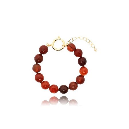 Pulseira Bolas Pedra Ágata Natural Banhado a Ouro Luxo