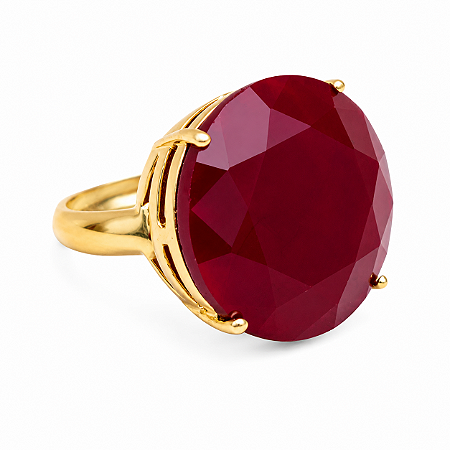 Anel Pedra Redonda Grande Cristal Marsala Banhado a Ouro