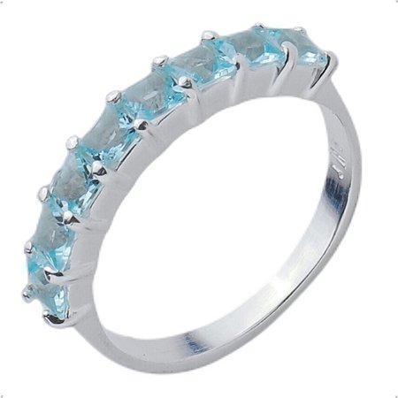 Anel Meia Aliança Agua Marinha Zirconia Azul Prata 925