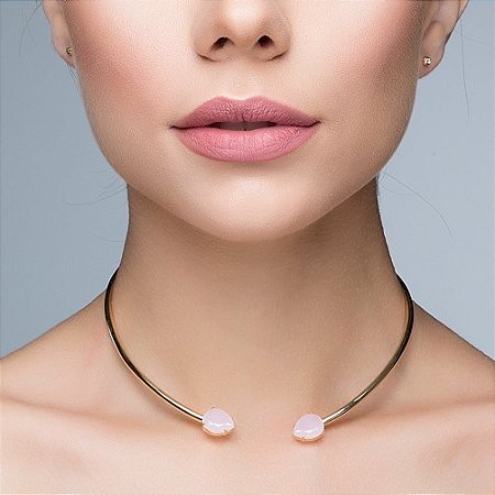 Gargantilha Semijoia Com Gotas De Cristal, Banhada Em Ouro 18k