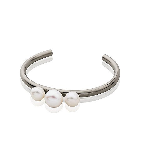 Bracelete semi joia com pérolas, banhado em ródio negro