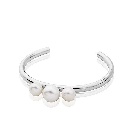 Bracelete semijoia com pérolas, banhado em ródio branco