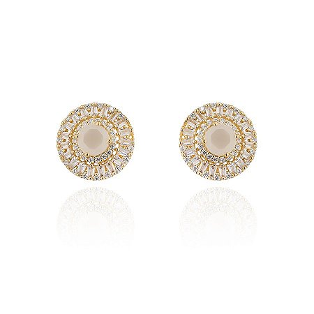Brinco Semijoia Cravejado Com Trapézios E Cristais De Zircônia, Banhado Em Ouro 18k