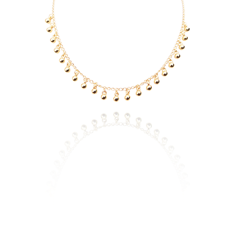 Colar semijoia chocker com bolinhas douradas banhado em ouro 18K