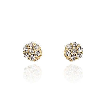 Brinco Semijoia Solitário Em Formato De Flor, Cravejado Com Cristais De Zircônia E Banhado Em Ouro 18k