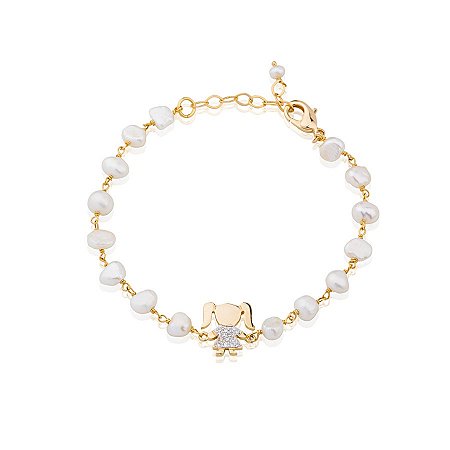 Pulseira Com Pingente De Filho Com Perolas Banhado Em Ouro