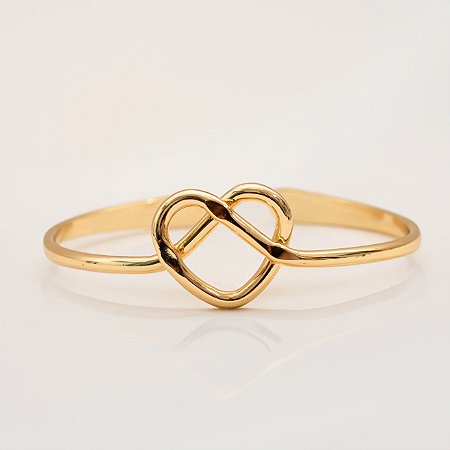 Bracelete Feminino Coração Laço Banhado a Ouro