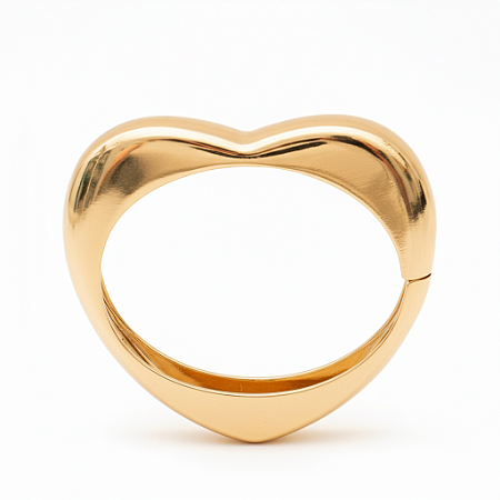 Bracelete Coração Feminino Moderno Grosso Banhado Ouro Mola