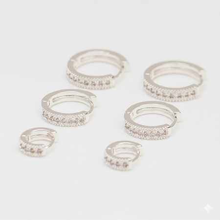 Brinco Kit Trio de Argolas Cravejadas Zirconias Prata 925 Estilo Princesa