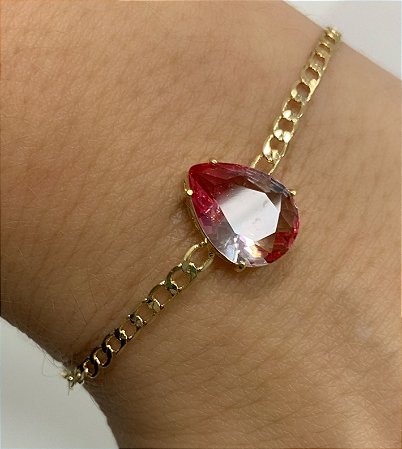 Pulseira Com Pedra Em Forma De Gota Banhada Em Ouro 18k