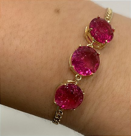 Pulseira Com Pedras Redondas Banhada Em Ouro 18k
