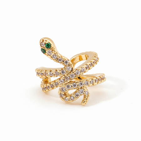 Brinco Piercing Fake Cobra Cravejado Banhado a Ouro 18k