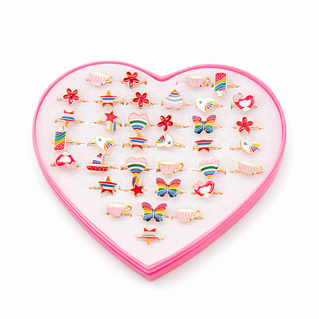 Conjunto de Anéis Infantis Esmaltados 36 Unidades 9 Modelos