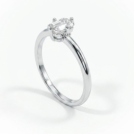Anel Moissanite Baguete 4x6mm Solitário Retangular Prata 925 Maciça