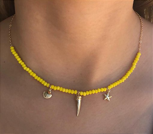 Choker Com Dente De Sabre, Estrela Do Mar E Concha