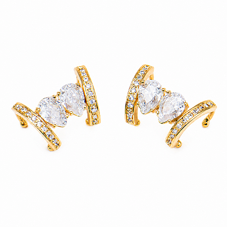 Brinco Piercing Fake Orelha Cravejado Gotas Folheado Ouro Par