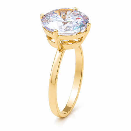 Anel Solitário Com Zircônia Grande Banhado Em Ouro 18k
