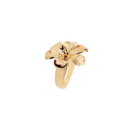 Anel de Flor Grande Dourado Folheado a Ouro 18K