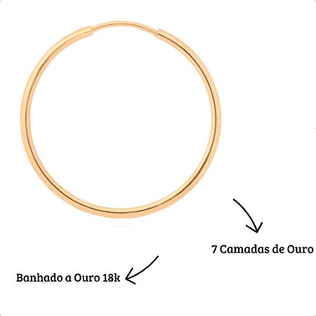 Brinco de Argola Lisa Média Feminina Banhado a Ouro 18k