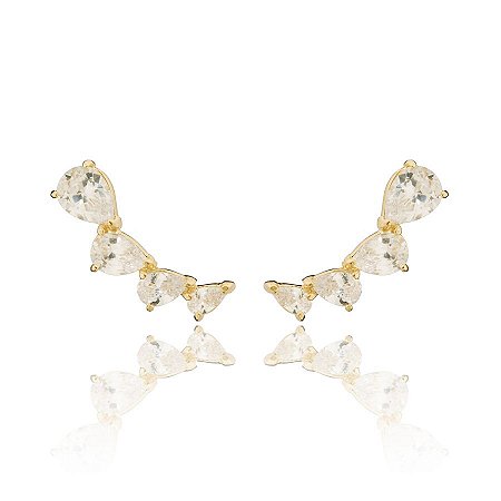 Brinco Ear Cuff Pedras de Zirconias Brancas Banhado a Ouro